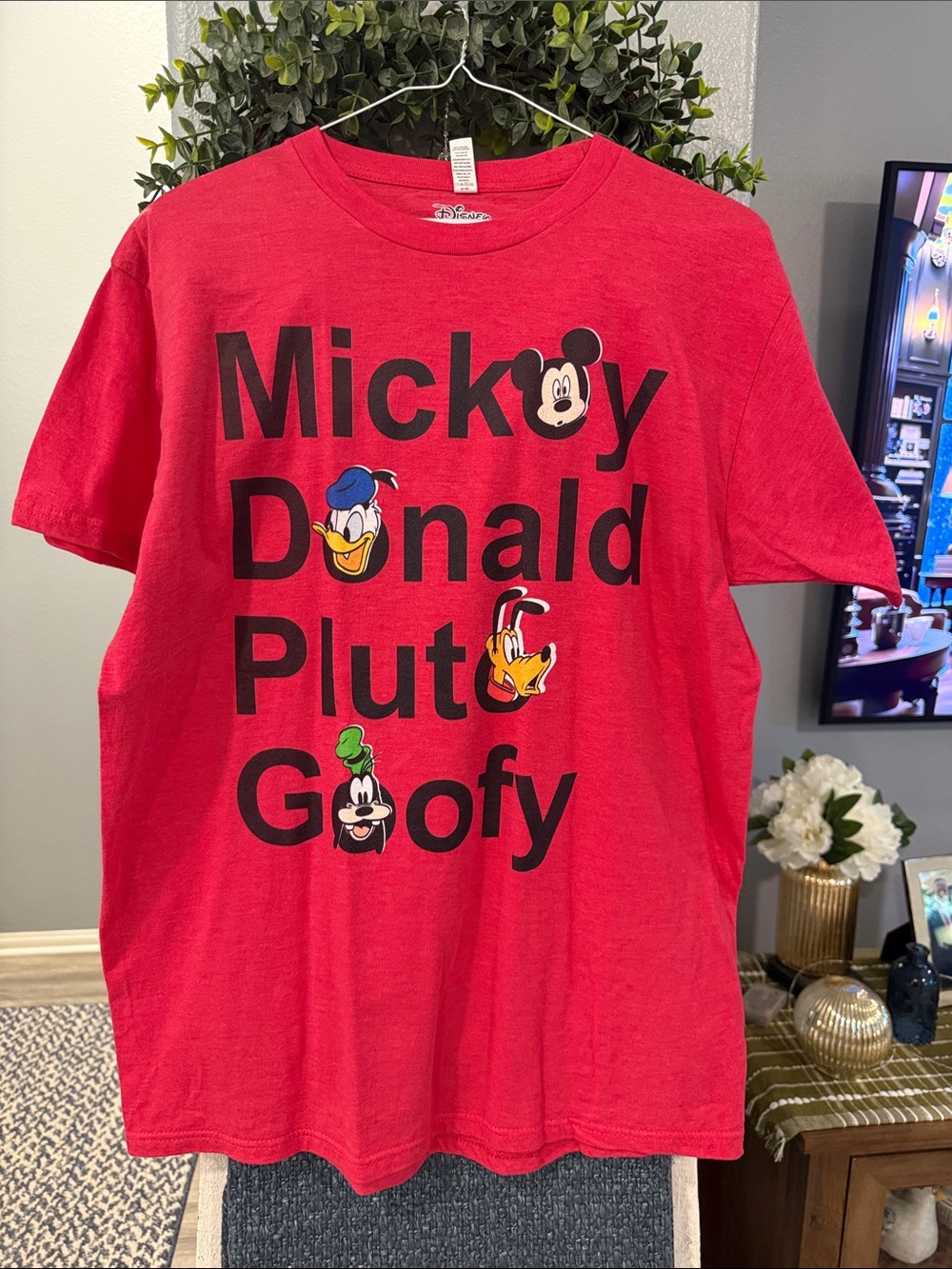 Disney Red Short-Sleeve Tee w/Mickey, Donald, Pluto & Goofy Faces - Never Worn